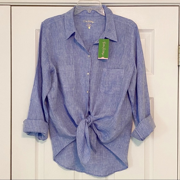Lilly Pulitzer Tops - NWT Lilly Pulitzer Sea View Linen Top Blue L